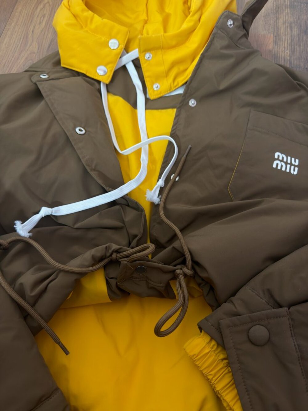 Miu Miu Brown and Yellow Puffer Jacket Small - Picture 3 of 8